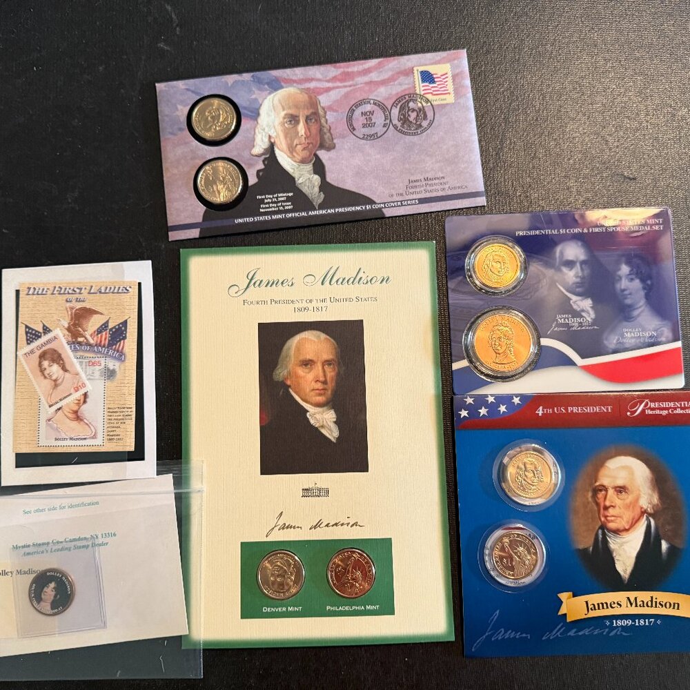 James Madison Commemorative Panel w/P & D Mint Presidential Dollars & more